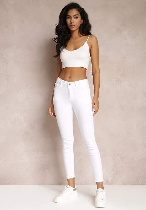 Białe Bawełniane Spodnie Jeansowe Skinny Ehtaila