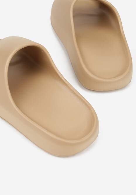 Papuci din spumă de culoare bej închis cu talpă grosă și bandă lată Zamila 7