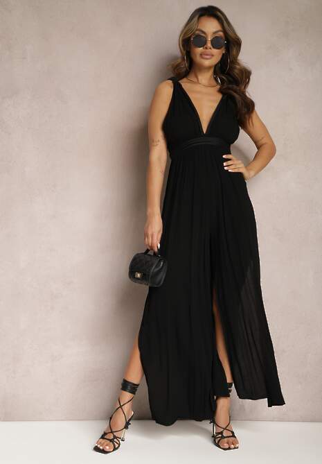 Salopeta Neagră fără Mâneci cu Elastic în Talie din Viscoză și In Nehir 4