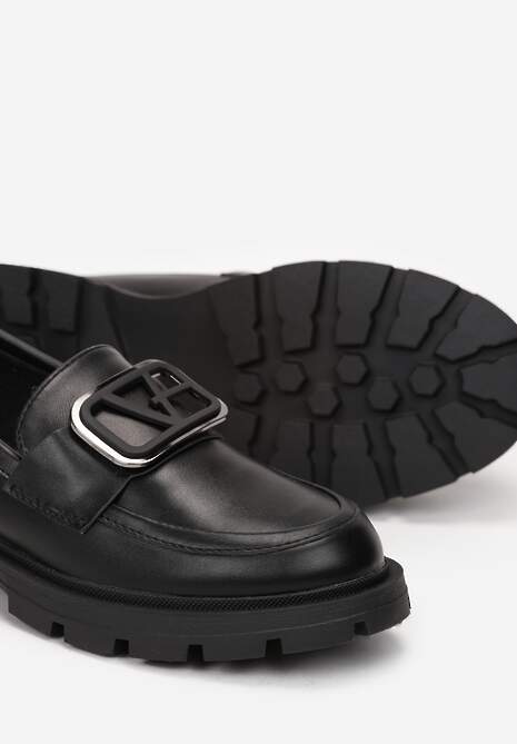 Mocasini Negri cu Talpă Groasă Cataramă Metalică și Brant Interior din Piele Naturală Fronta 5
