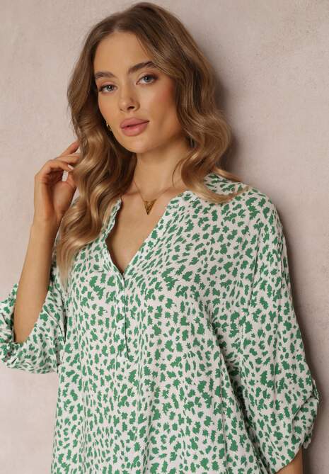 Bluză Verde Extensibilă cu Flori cu Mânecă 3/4 din Viscoză Alethi 5
