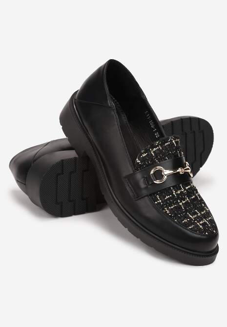 Mocasini Negri Platforma cu Inserție Tweed cu Fir Metalic și Cataramă Eunthe 4