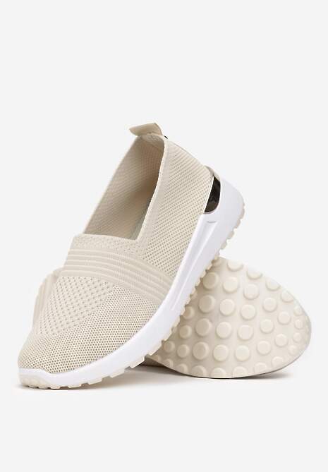 Beżowe Wsuwane Tenisówki na Płaskiej Podeszwie z Perforacją Paylin 4