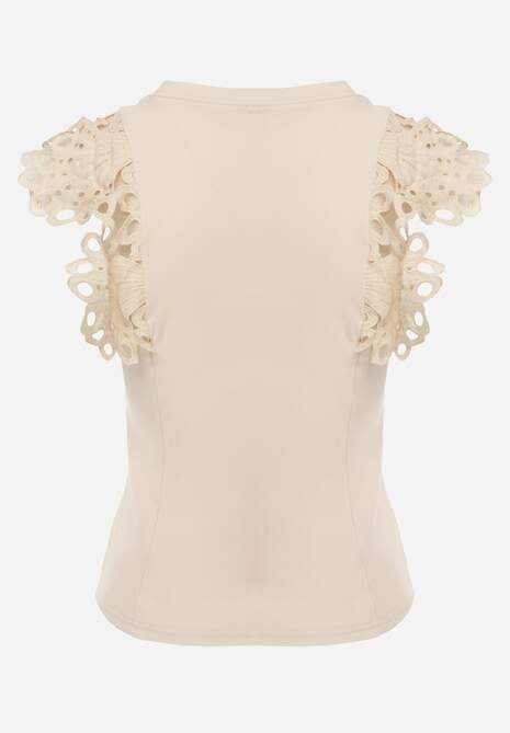 Jasnobeżowy Top z Bawełny z Ozdobną Koronką  Adexis 7