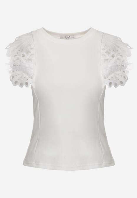 Biały Top z Bawełny z Ozdobną Koronką  Adexis 6