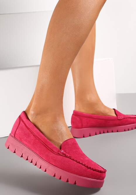 Mocasini Fucsia din Imitatie de Căprioară pe Platformă Joasă cu Benzi de Rulare Trinetta