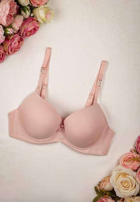 Sutien Push Up Roz Arqdara cu Inserții Metalice cu Pietre Strass