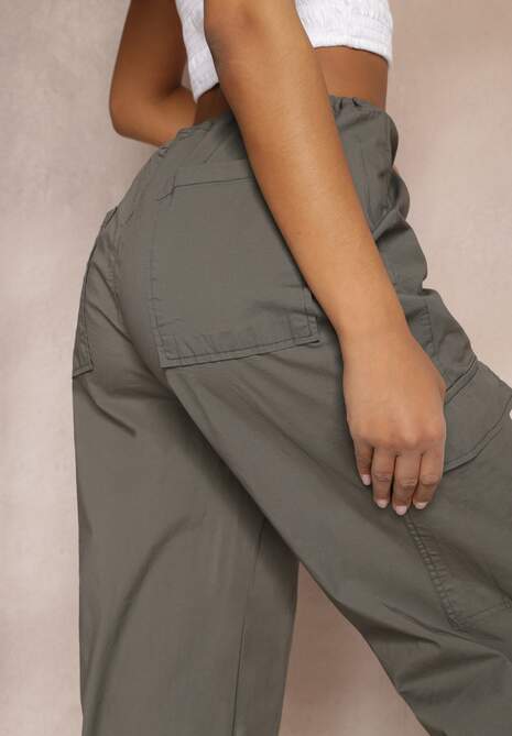 Pantaloni largi gri închis cargo cu elastic în talie Livlia 5
