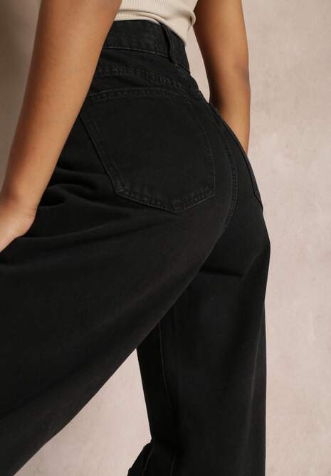 Czarne Jeansy High Waist z Dziurami Idothia 5