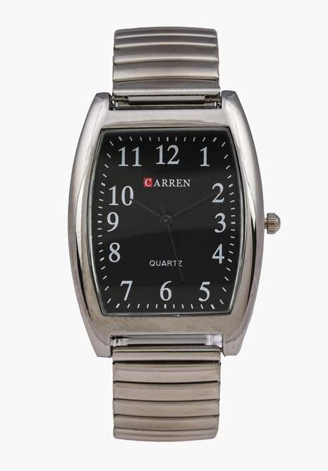 Czarno-Srebrny Zegarek ze Wskazówkową Tarczą i Metalowym Paskiem Timeblink