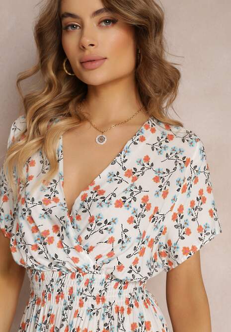 Rochie din Bumbac Albă cu Decolteu Petrecut Henaleah 5