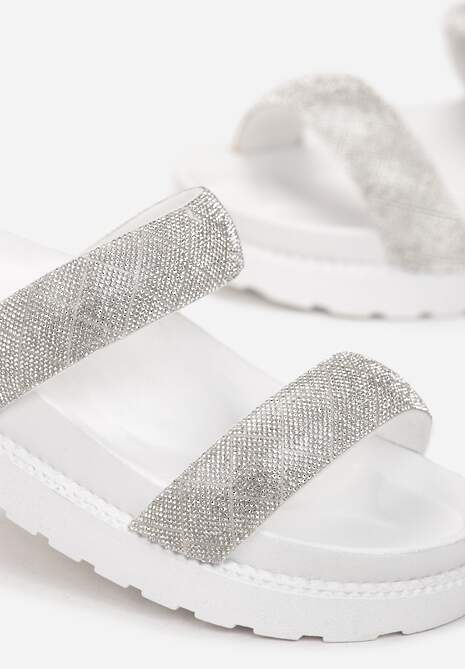 Papuci de casă albe cu barete decorative cu zirconiu Haeleigh 5