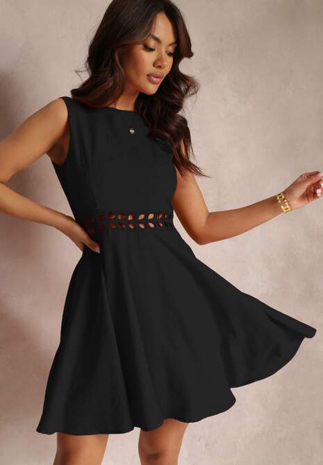 Czarna Sukienka z Wycięciami w Pasie Bez Rękawów Caside