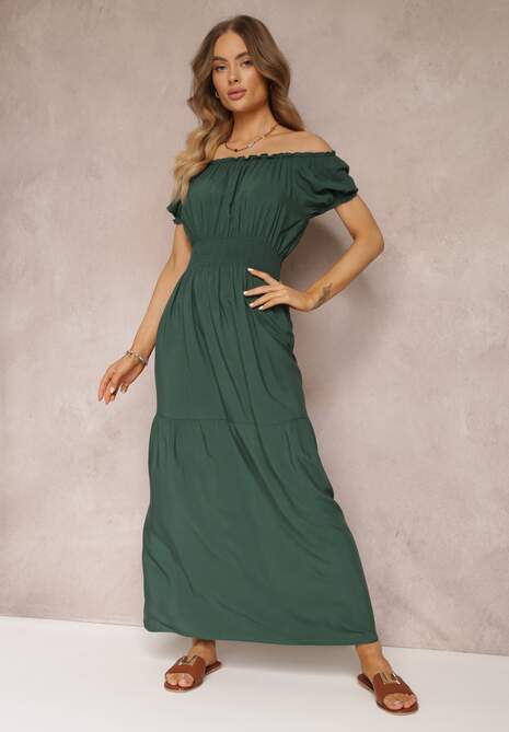 Rochie Verde Închis Cloș Yolaphne Tip Carmen 4