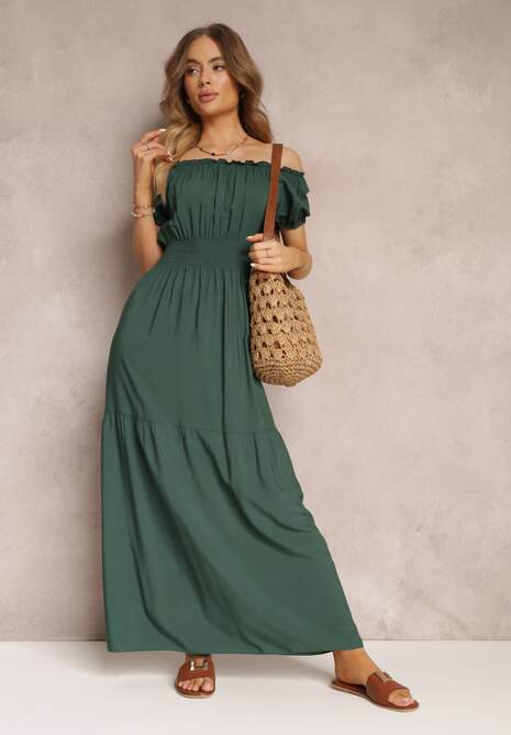 Rochie Verde Închis Cloș Yolaphne Tip Carmen