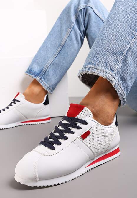 Biało Czerwone Sneakersy z Przeszyciami Phyrise