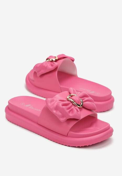 Papuci fucsia cu talpă groasă și fundă decorativă Phecia 4