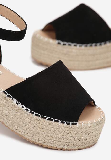 Czarne Sandały w Stylu Espadryli na Platformie z Plecionką Amoa 5