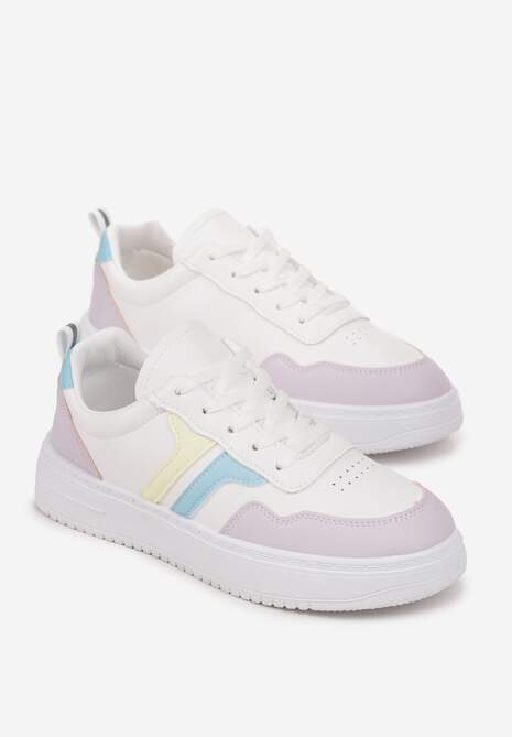 Sneakers Alb-Violet cu Talpă Plată și Cusături Colorate Niomie 4