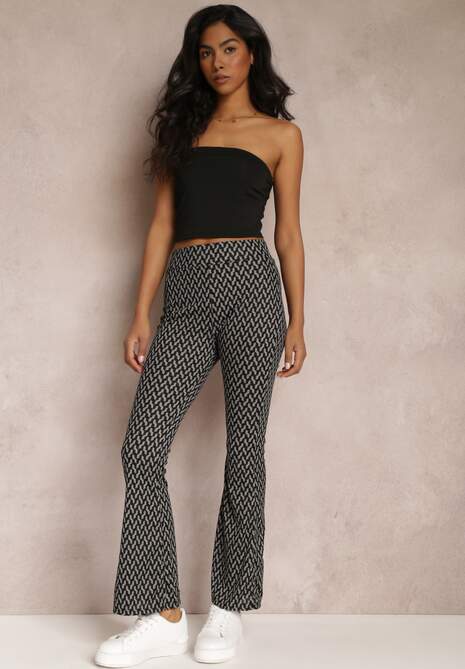 Pantaloni Gri Imprimeu cu Elastic in Talie cu Talia Regulara Nobutora