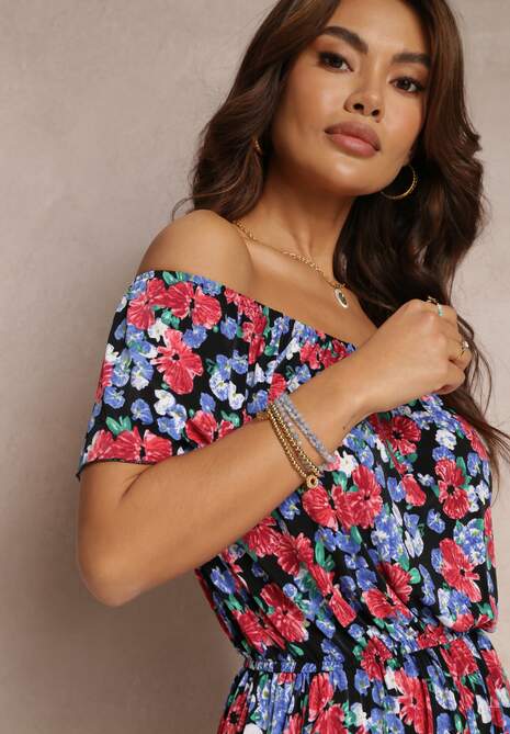 Salopeta Neagră-Roșie cu Elastic în Talie și Decolteu Spaniol Xenesa 5