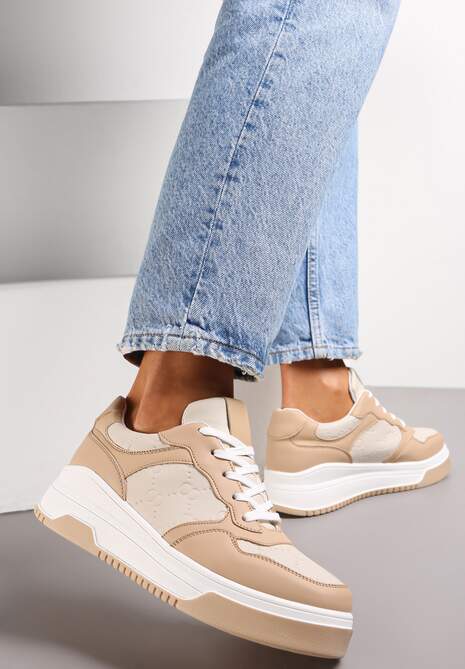 Sneakers Bej Închis cu Șireturi pe Talpă Groasă Ainne