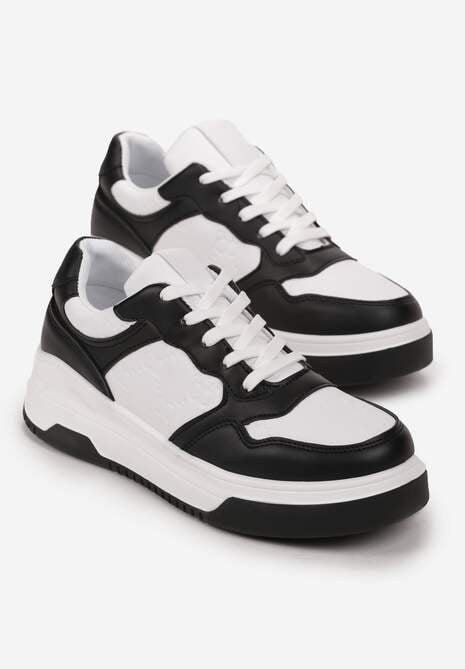 Sneakerși Alb-Negru cu Șireturi pe Talpă Groasă Ainne 4