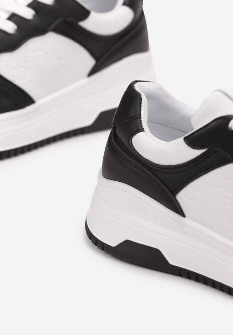 Sneakerși Alb-Negru cu Șireturi pe Talpă Groasă Ainne 5