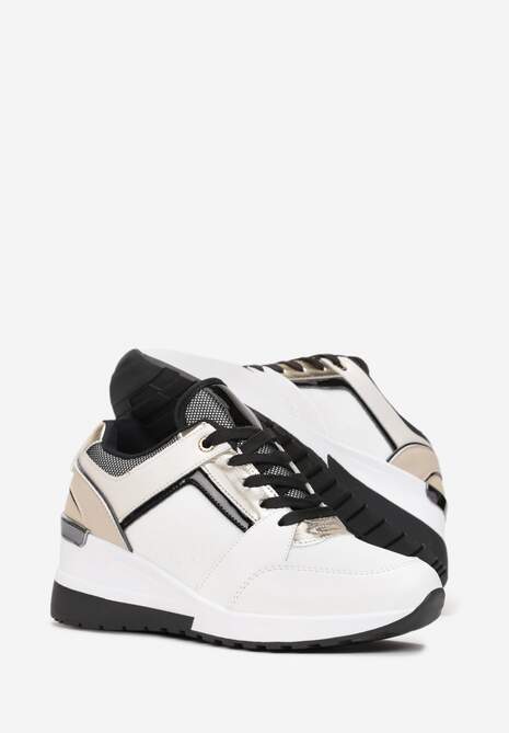 Sneakers Albi cu Șireturi pe Platformă Joasă cu Perforare și Cusături Anabrenda 4