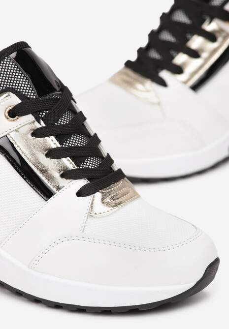 Sneakers Albi cu Șireturi pe Platformă Joasă cu Perforare și Cusături Anabrenda 5