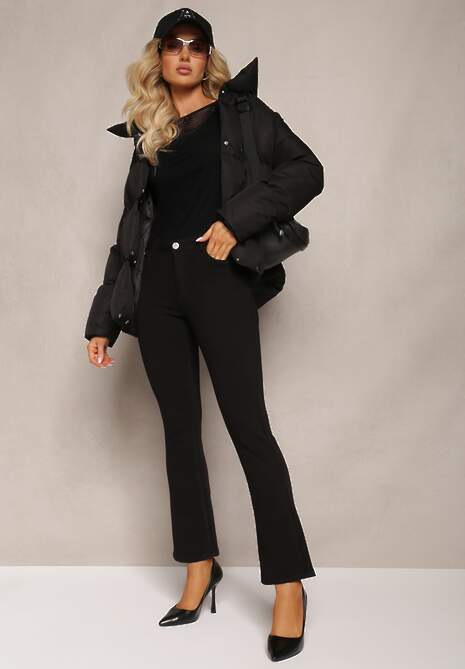 Czarne Jeansy Dzwony Push Up z Regularnym Stanem Temas 4