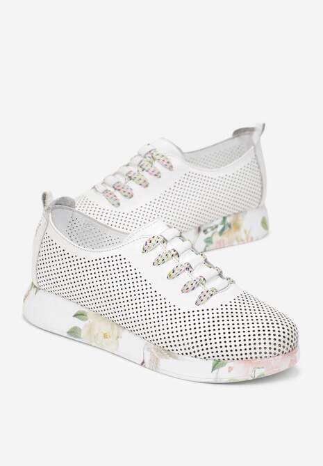 Pantofi Sport Albi din Piele Naturală cu Perforatie și Talpă Modelată Korie 4