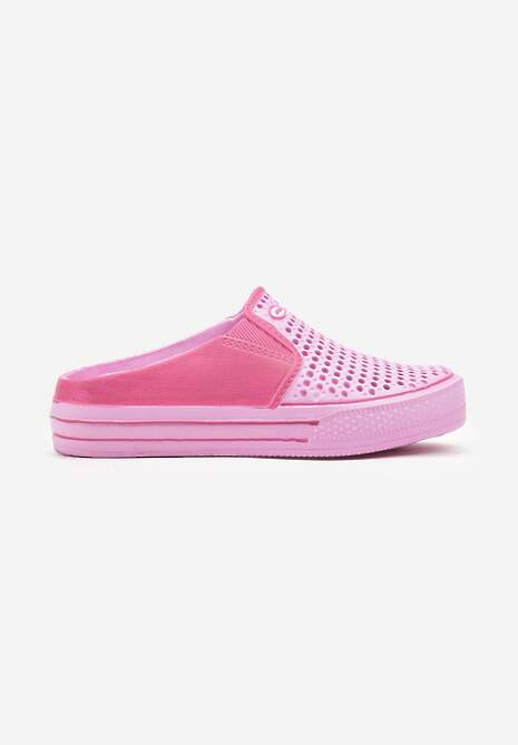 Papuci din spumă ușoară de culoare roz-fucsia, decorați cu perforații în stil sportiv Inidia 4