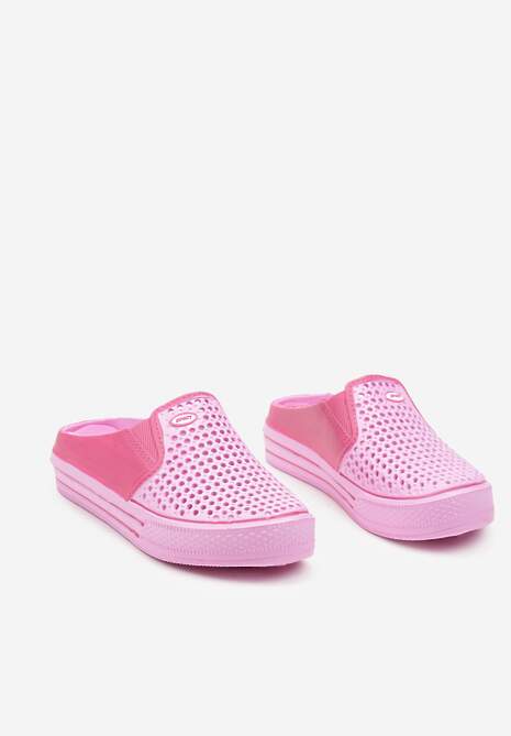 Papuci din spumă ușoară de culoare roz-fucsia, decorați cu perforații în stil sportiv Inidia 5