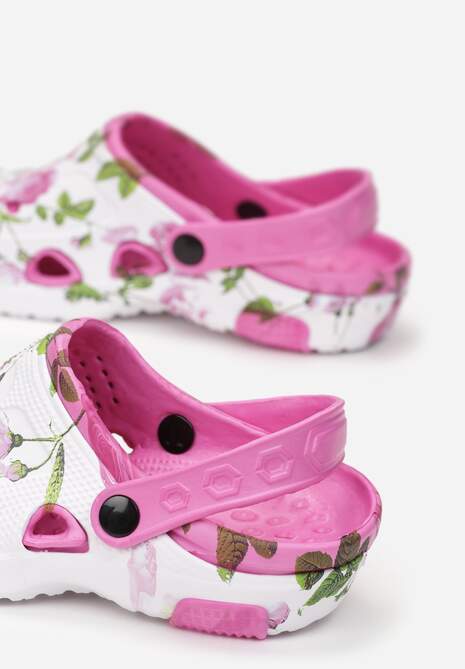 Șlapi de piscină alb-fucsia cu decupaje florale Rutua 5