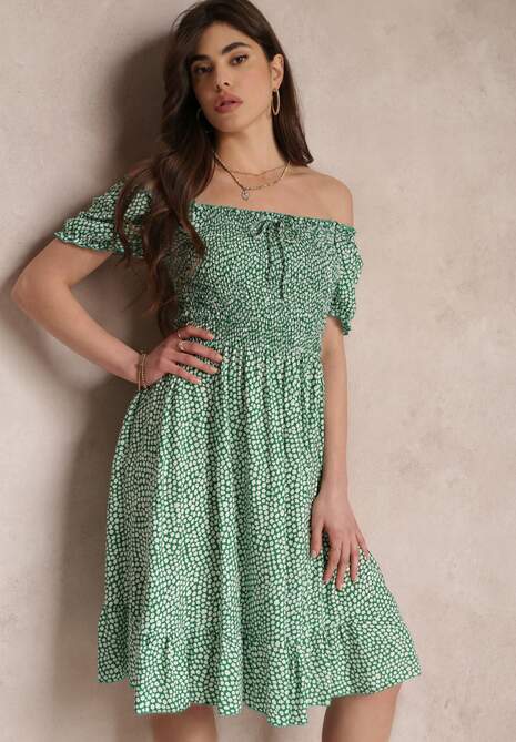 Zielona Sukienka Midi o Fasonie Bawełnianej Hiszpanki Nairo