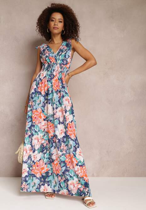 Rochie bleumarin cu flori cloș fără mâneci Aksenija