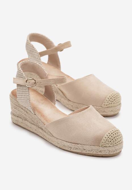 Sandale bej cu platformă din împletitură și cataramă în stil espadrile Afelia 4