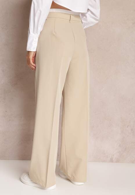 Pantaloni bej cu Crată Largă Kavina 4