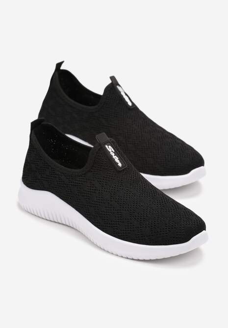 Czarne Buty Sportowe na Płaskiej Podeszwie z Elastyczną Cholewką Elemara 4