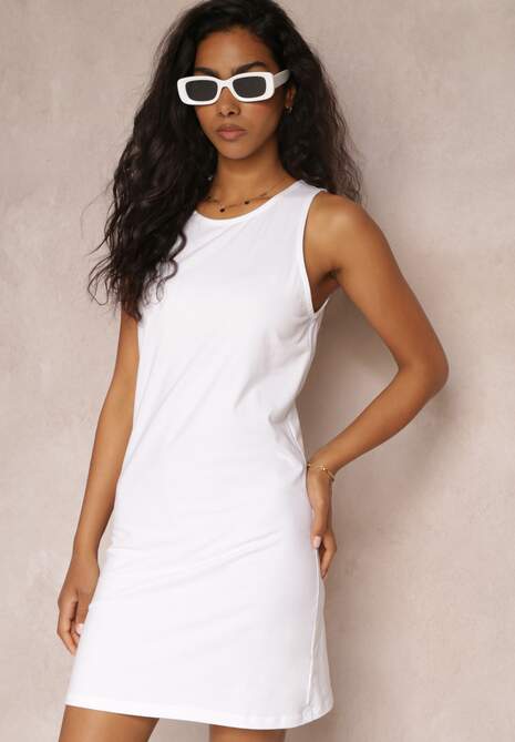 Biała Bawełniana Sukienka Mini o Dopasowanym Fasonie Leamisia
