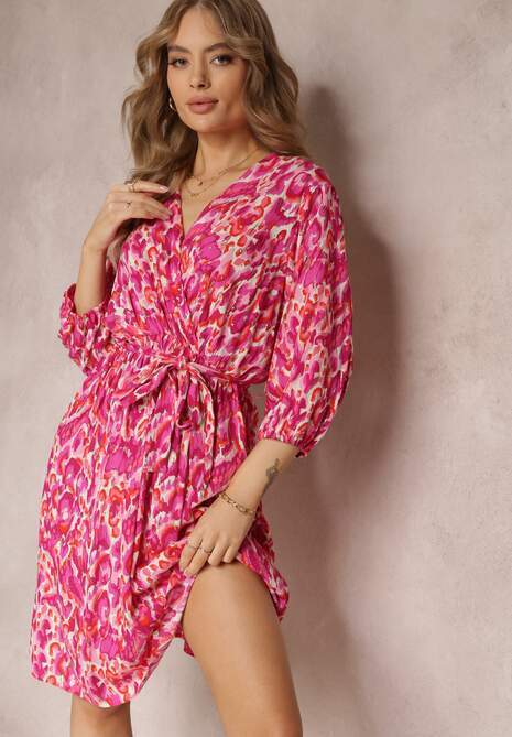 Rochie Midi Fucsia tip Creion cu Curea și Fir Metalic Armellia 4