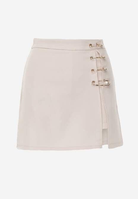 Beżowe Szorty Spódnicospodnie z Agrafkami Fintta 6