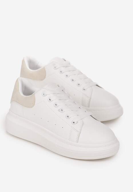 Biało Beżowe Sneakersy na Platformie z Ozdobnym Zapiętkiem Davilana 4