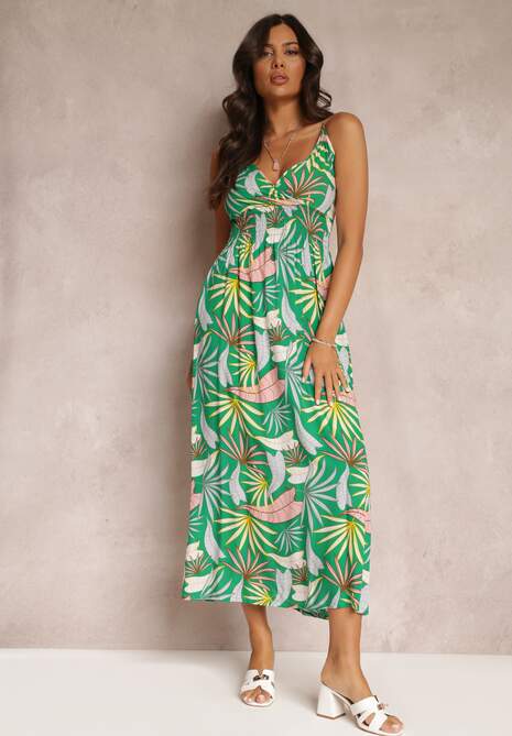 Rochie Verde Clos cu Bretele cu Elastic in Talie Laverni