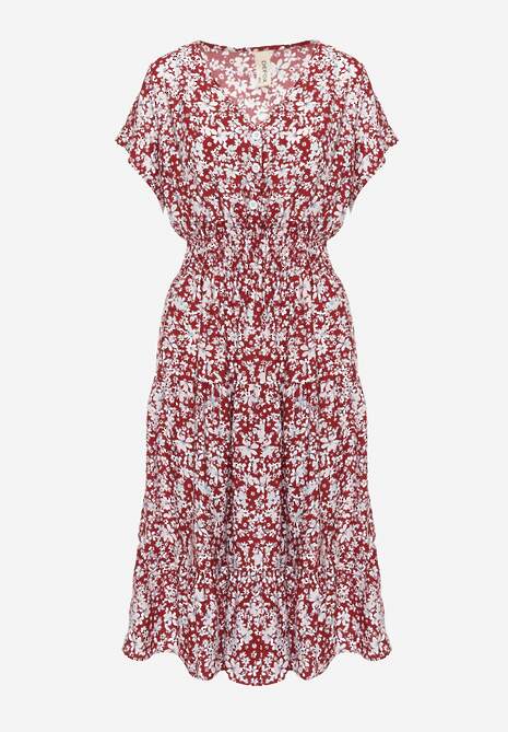 Rochie din bumbac roșu cu nasturi la decolteu și elastic în talie Grasita 6