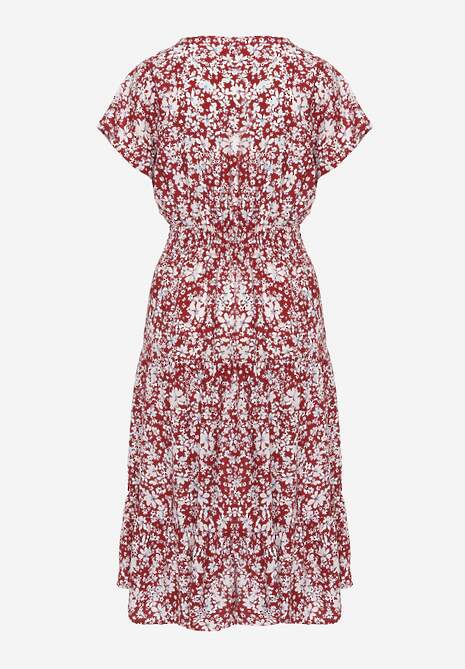 Rochie din bumbac roșu cu nasturi la decolteu și elastic în talie Grasita 7