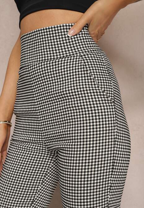 Biało-Czarne Spodnie Typu Skinny High Waist w Pepitkę Rivanes 5