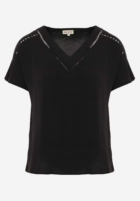 Bluză Neagră Extensibilă cu Mâneci Scurte și Benzi Ajurate Zaylor 6