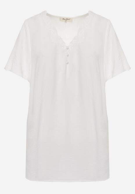 Bluză albă cu decolteu brodat și mâneci scurte Junelia 6